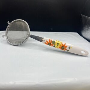 Vintage Ekco Sunflower Country Garden Mesh Tea Strainer Sifter Melamine Handle